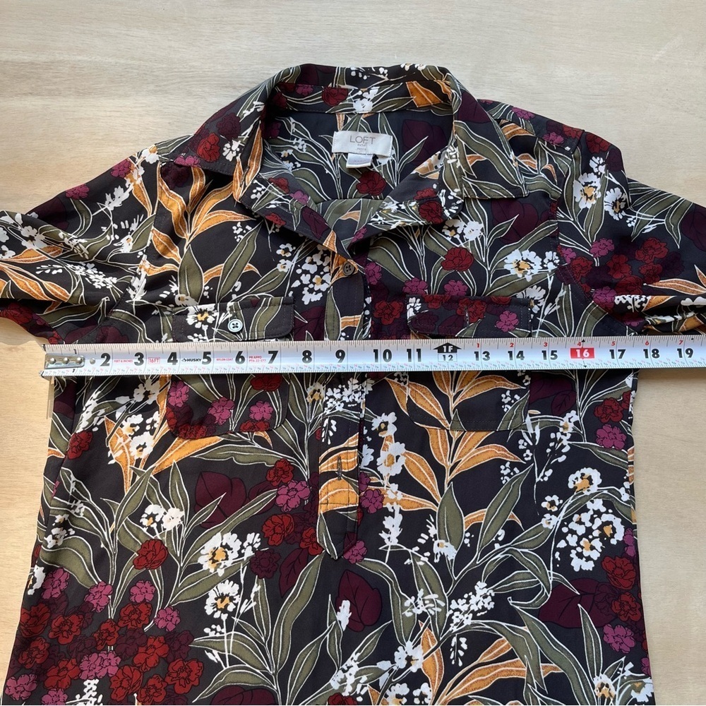 LOFT Petite XXS Button Up Blouse Office Work Business Top Floral Long Sleeve - Picture 8 of 9